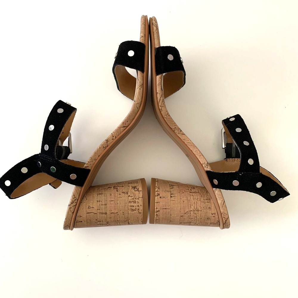 New Dolce Vita Jalina Studded Black Suede Leather Sandals Round Cork Heel 6 - Picture 10 of 12